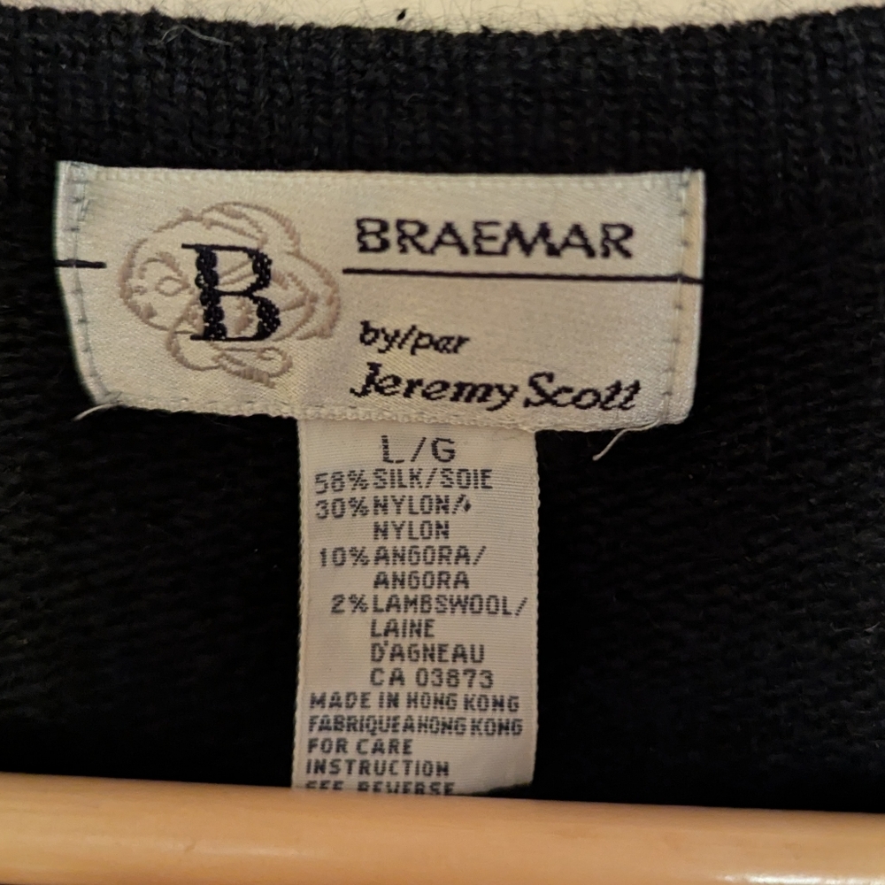 Vintage Black Knit Silk Angora Blend Sweater Cardigan Beaded Flowers Large - Picture 5 of 14